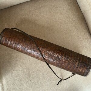 PALANG from BHUTAN -Basketry Woven Fiber Wine Container with Leather Carry Strap